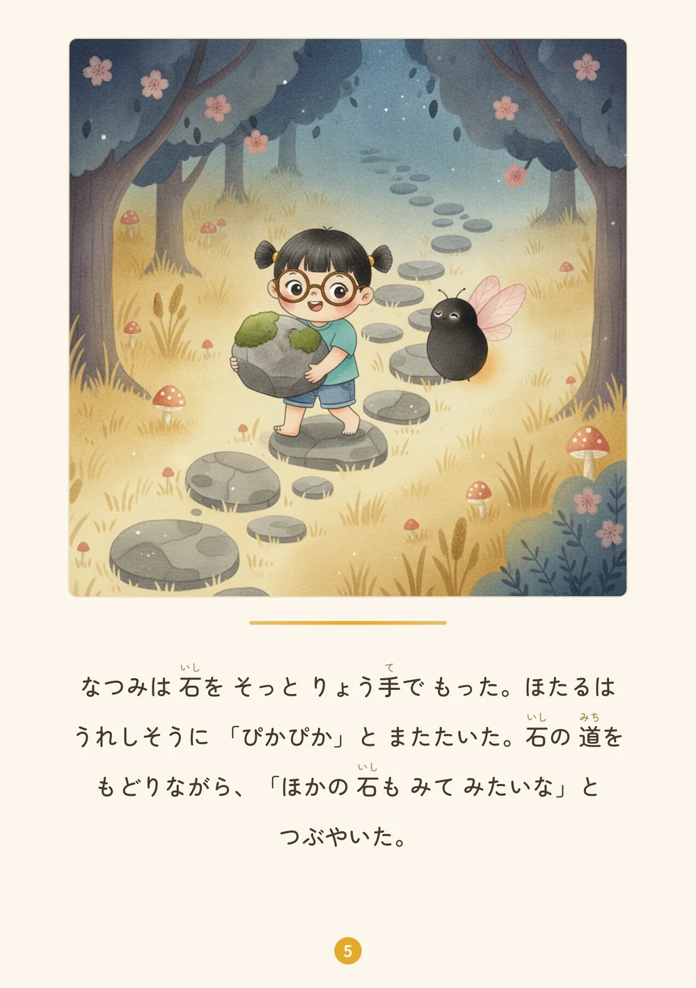 なつみちゃんのサンプル絵本の5ページ
